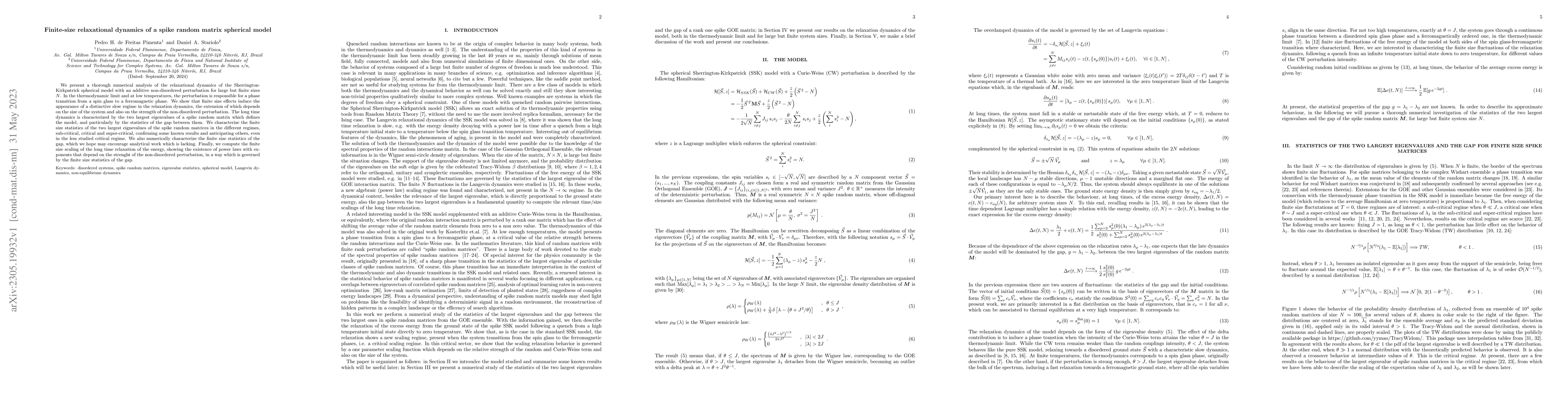 Thumbnail for Finite-size relaxational dynamics of a spike random matrix spherical
  model