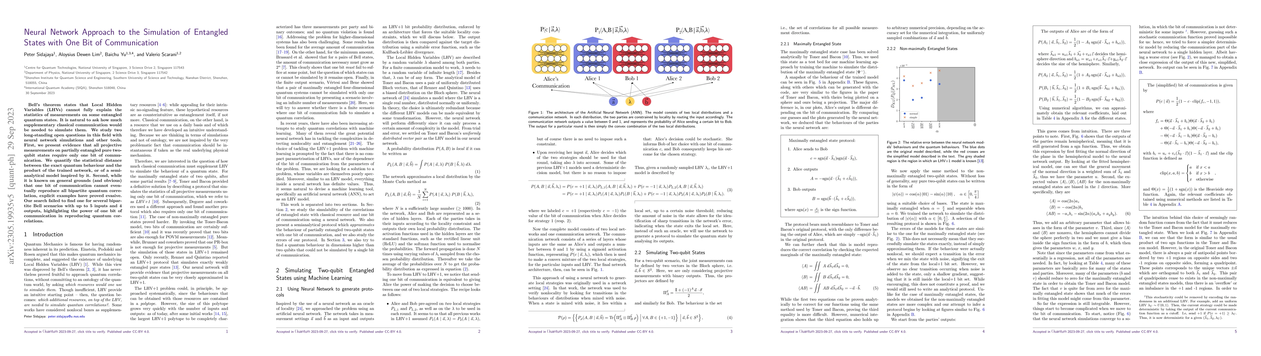Thumbnail for Neural Network Approach to the Simulation of Entangled States with One
  Bit of Communication