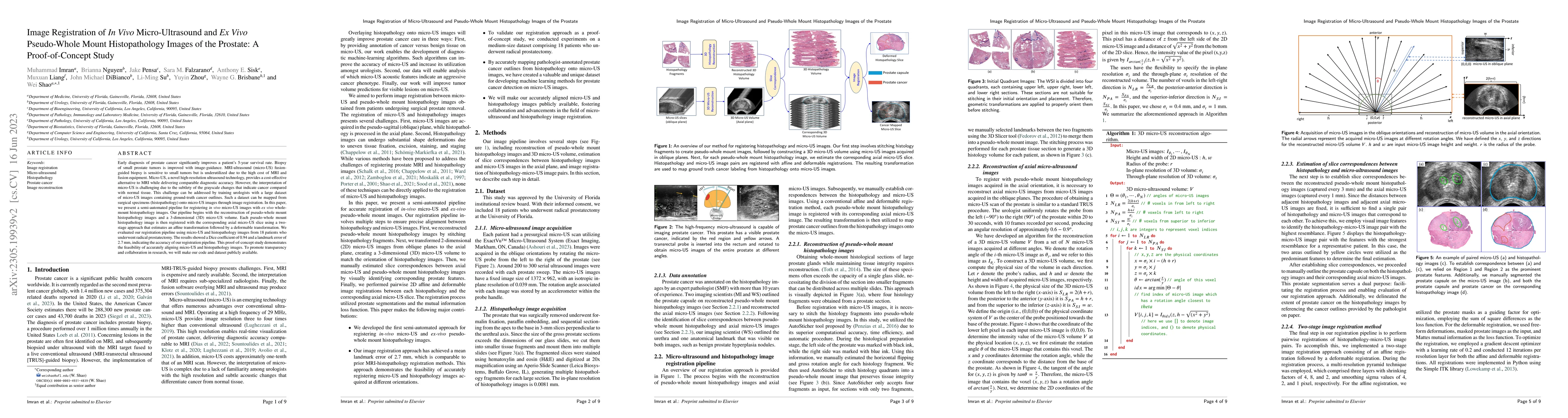 Thumbnail for Image Registration of In Vivo Micro-Ultrasound and Ex Vivo Pseudo-Whole
  Mount Histopathology Images of the Prostate: A Proof-of-Concept Study