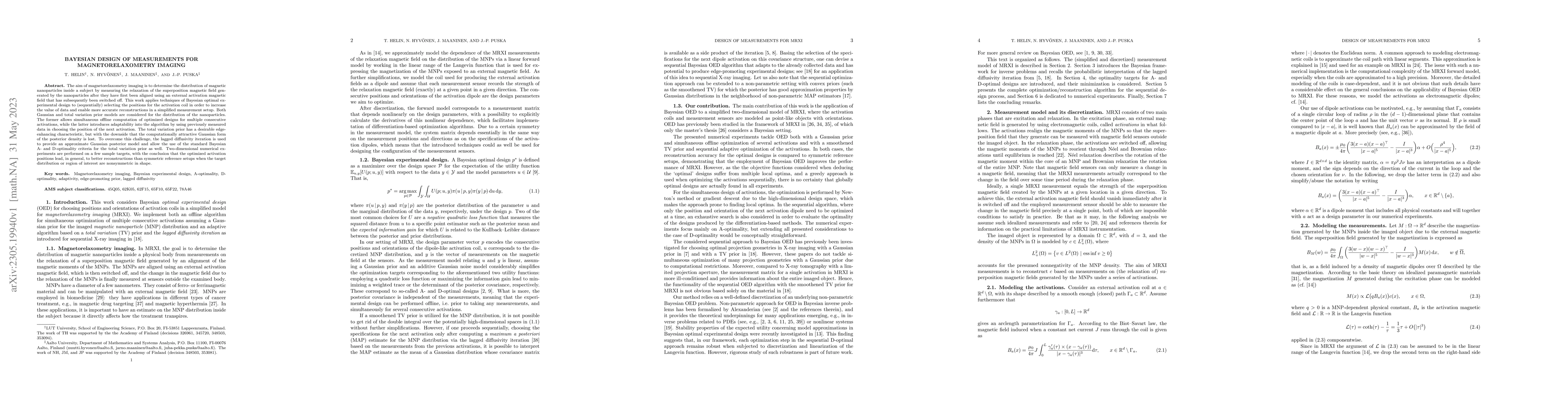 Thumbnail for Bayesian design of measurements for magnetorelaxometry imaging