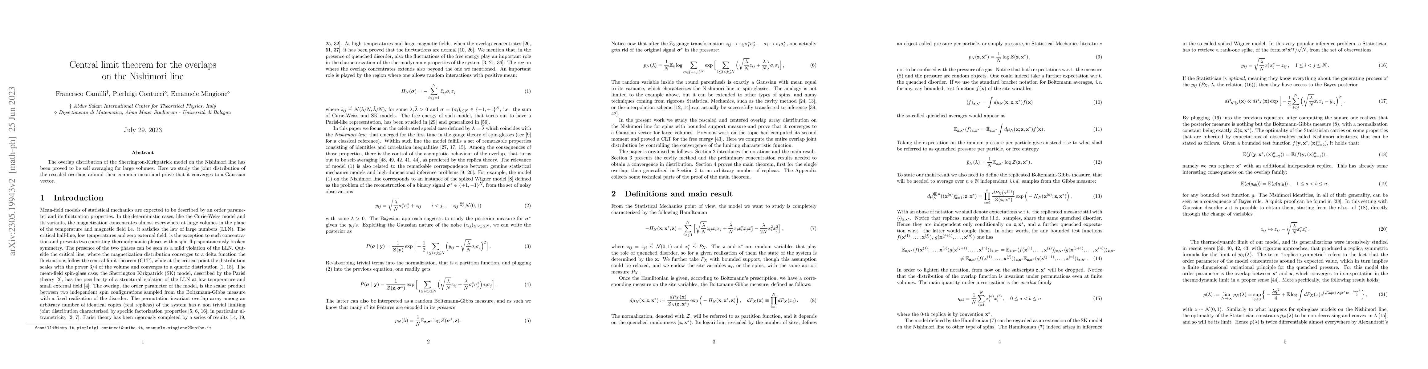 Thumbnail for Central limit theorem for the overlaps on the Nishimori line