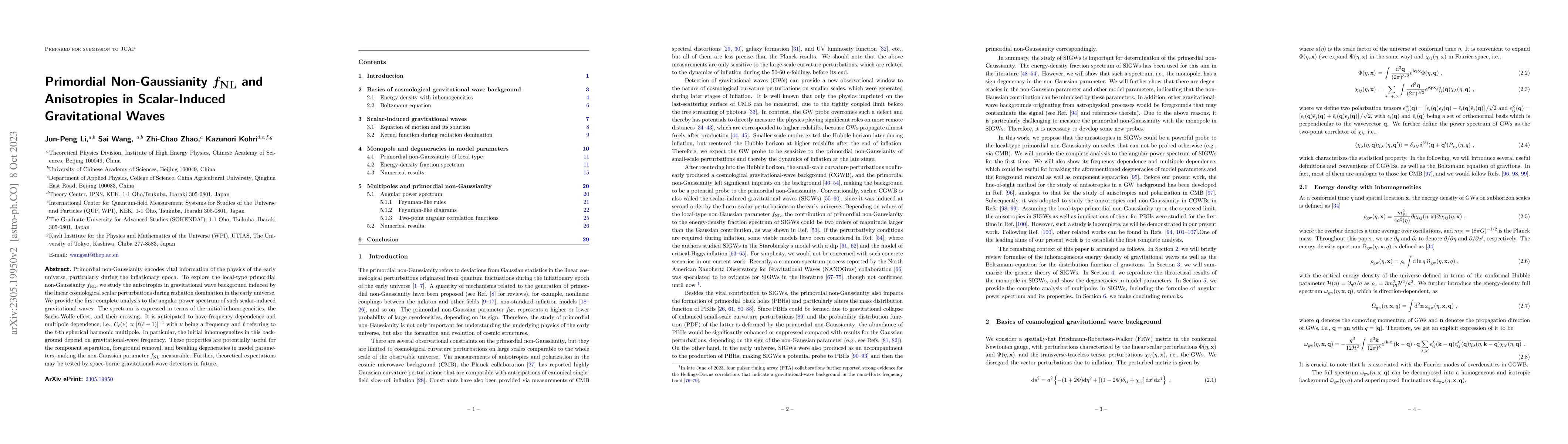 Thumbnail for Primordial Non-Gaussianity $f_{\mathrm{NL}}$ and Anisotropies in
  Scalar-Induced Gravitational Waves