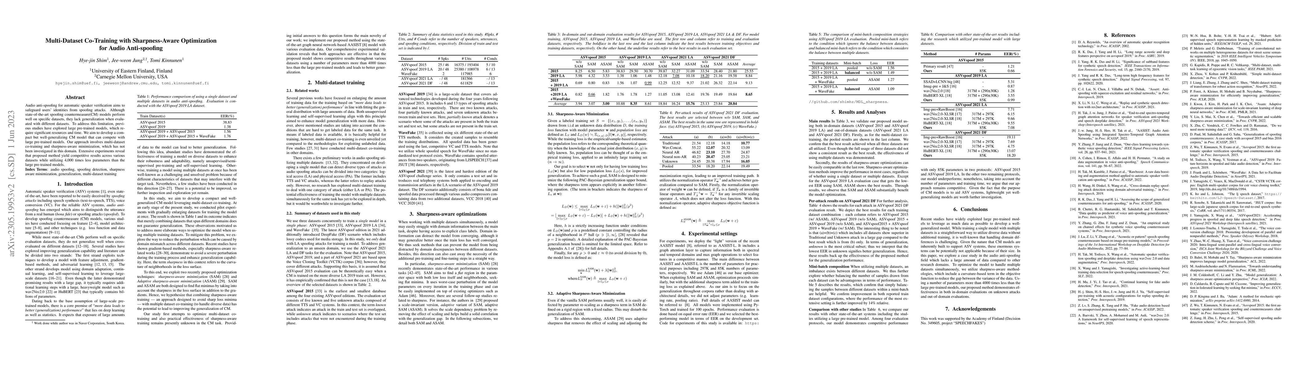 Thumbnail for Multi-Dataset Co-Training with Sharpness-Aware Optimization for Audio
  Anti-spoofing