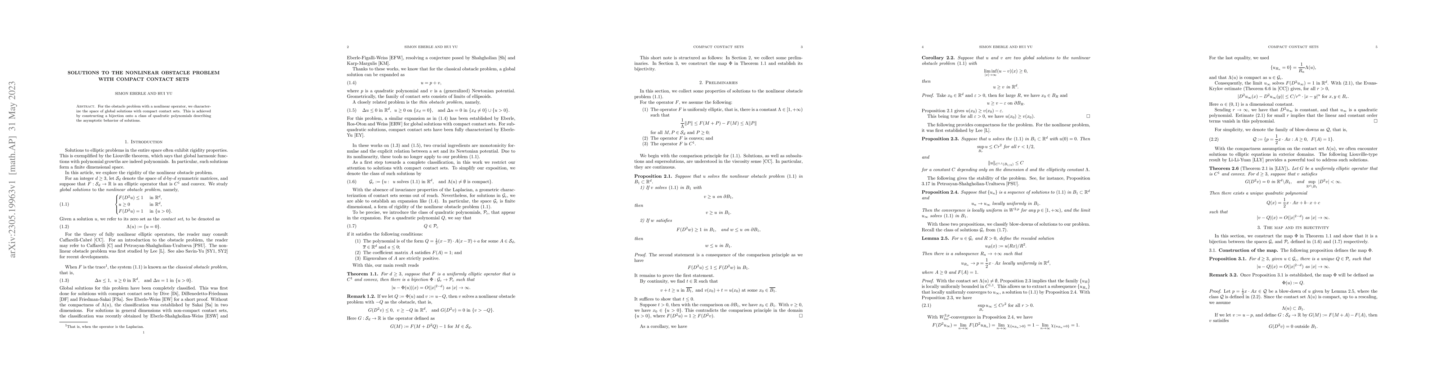 Thumbnail for Solutions to the nonlinear obstacle problem with compact contact sets
