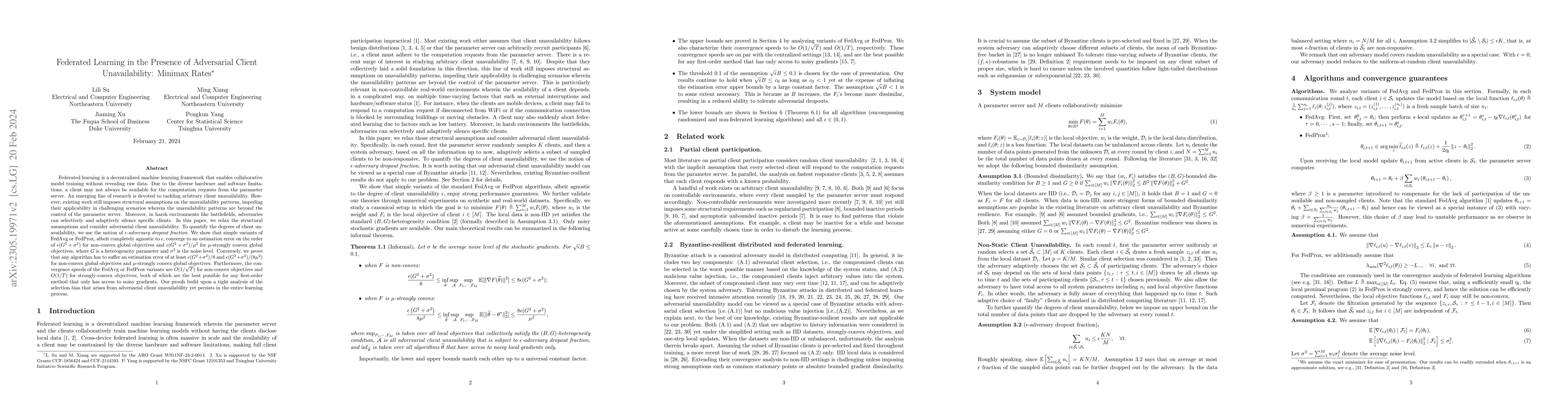 Thumbnail for Federated Learning in the Presence of Adversarial Client Unavailability