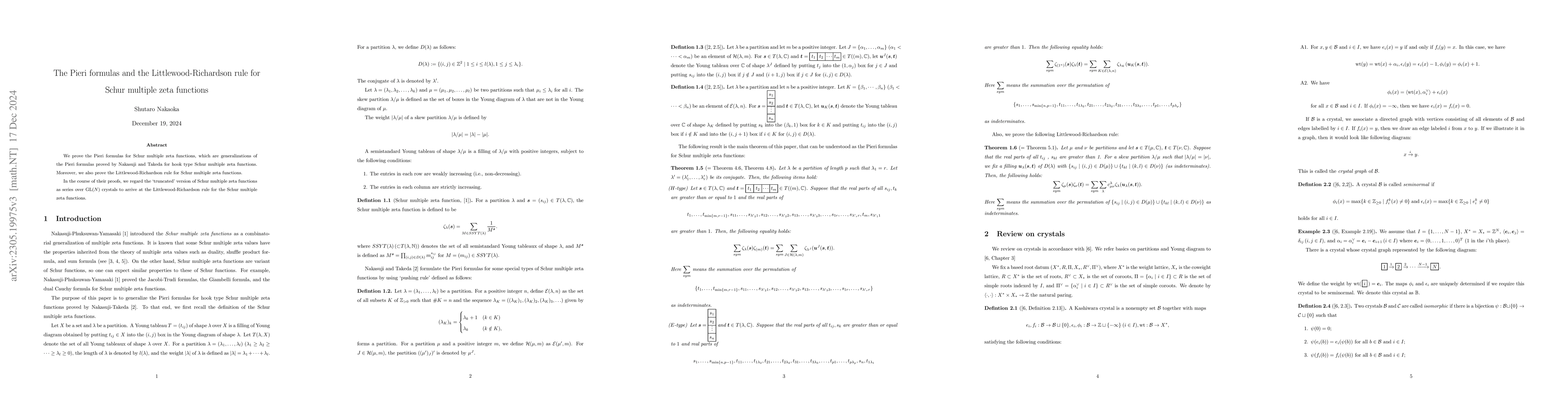 Thumbnail for The Pieri formulas and the Littlewood-Richardson rule for Schur multiple
  zeta functions