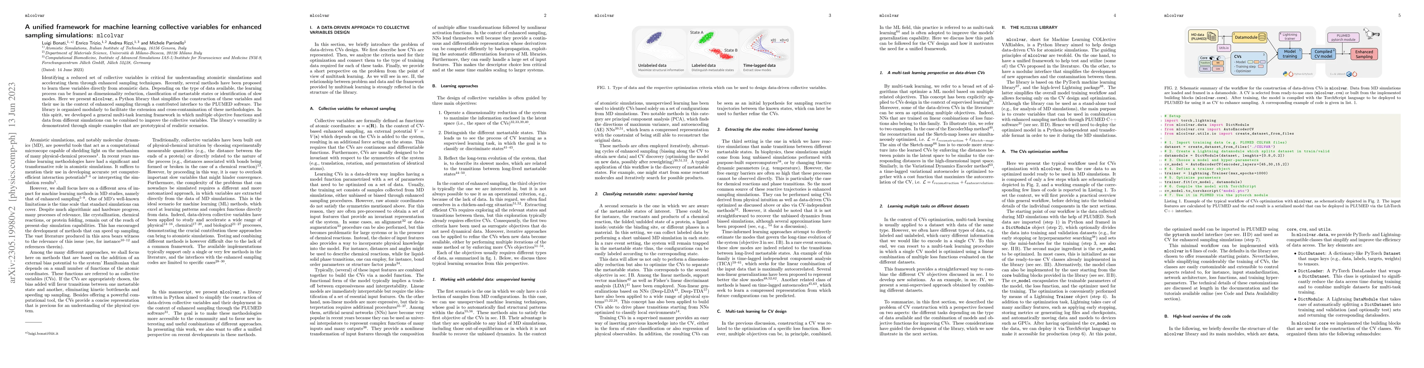 Thumbnail for A unified framework for machine learning collective variables for
  enhanced sampling simulations: $\texttt{mlcolvar}$