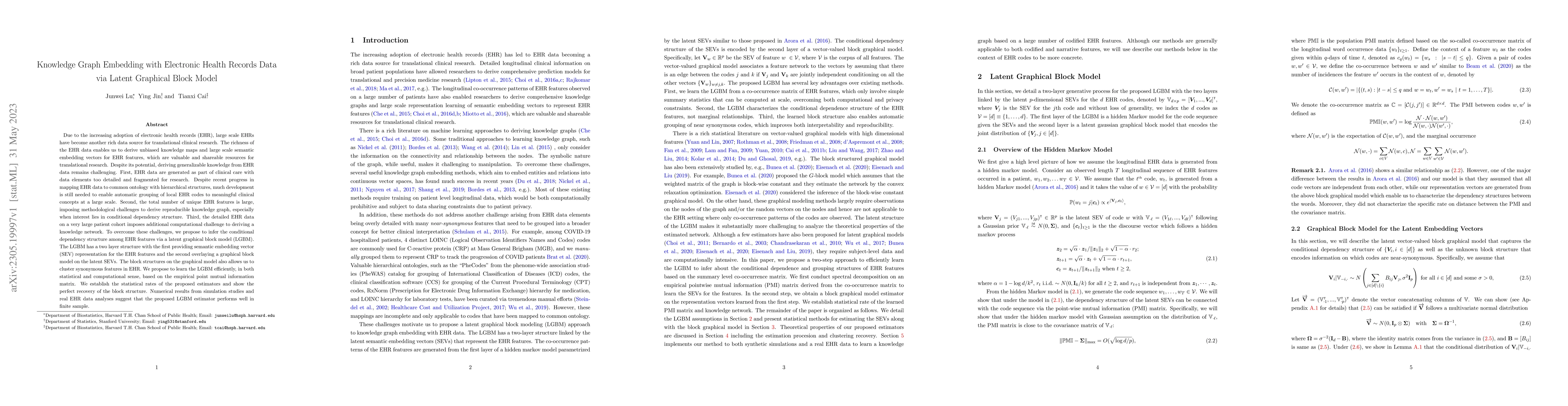 Thumbnail for Knowledge Graph Embedding with Electronic Health Records Data via Latent
  Graphical Block Model