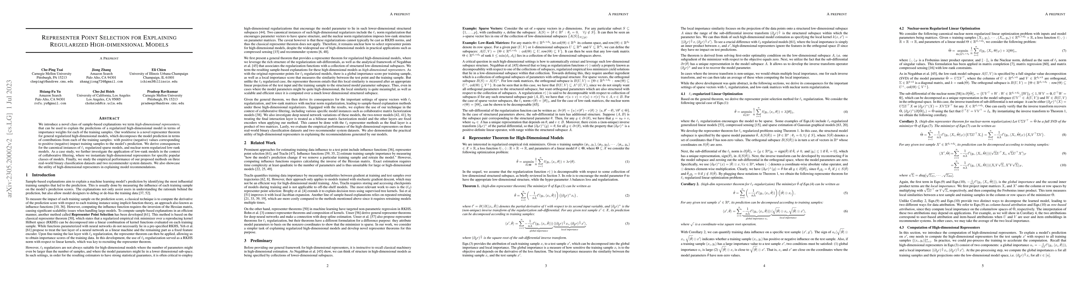 Thumbnail for Representer Point Selection for Explaining Regularized High-dimensional
  Models