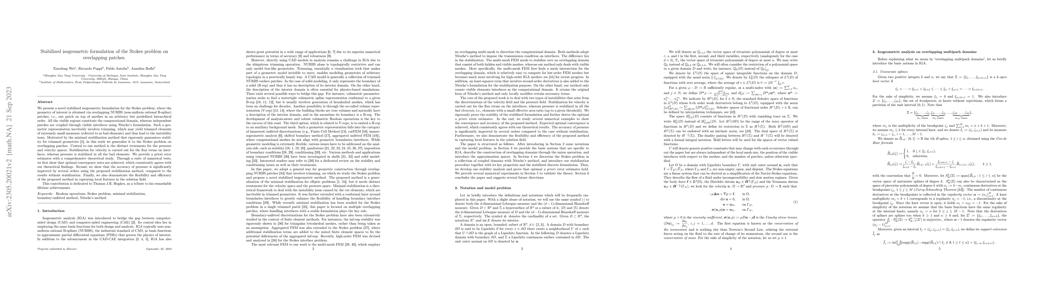 Thumbnail for Stabilized isogeometric formulation of the Stokes problem on overlapping
  patches