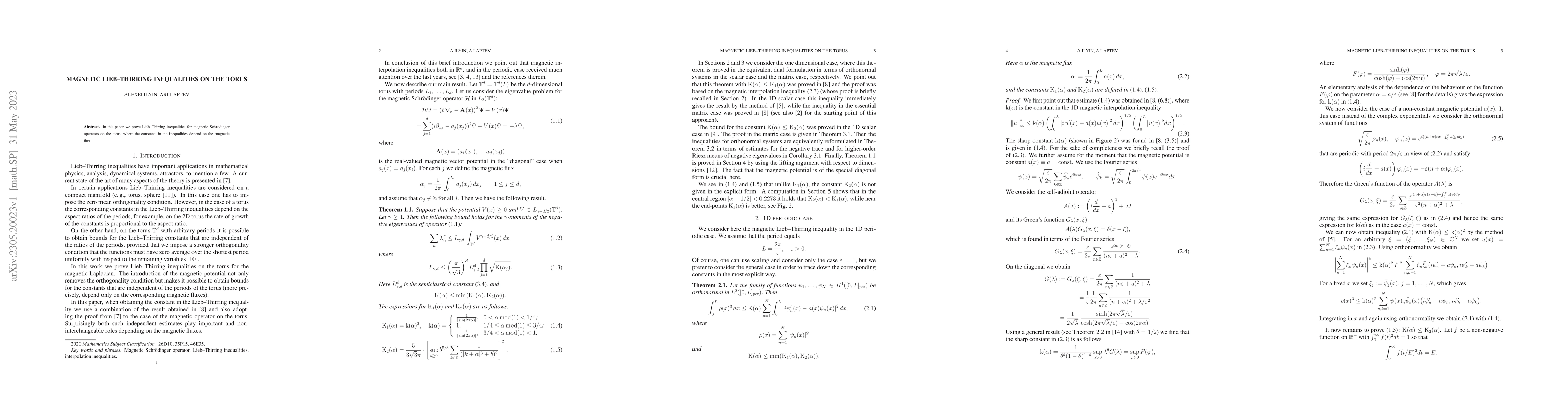 Thumbnail for Magnetic Lieb--Thirring inequalities on the torus