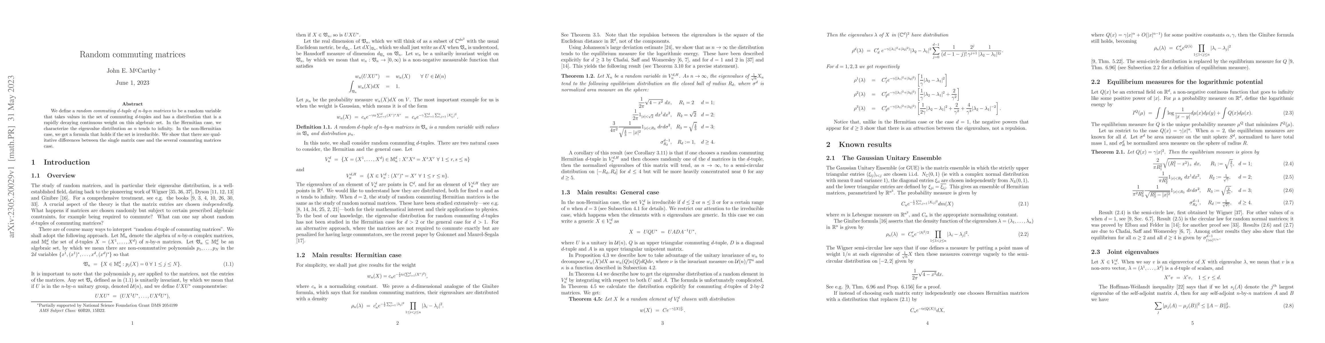 Thumbnail for Random commuting matrices