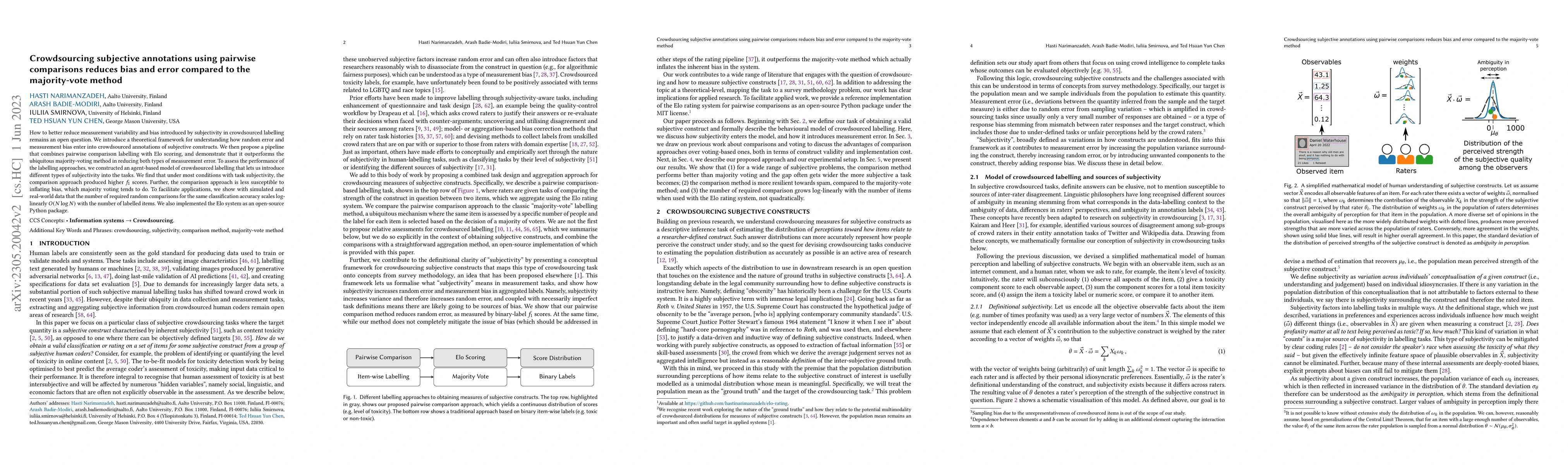 Thumbnail for Crowdsourcing subjective annotations using pairwise comparisons reduces
  bias and error compared to the majority-vote method
