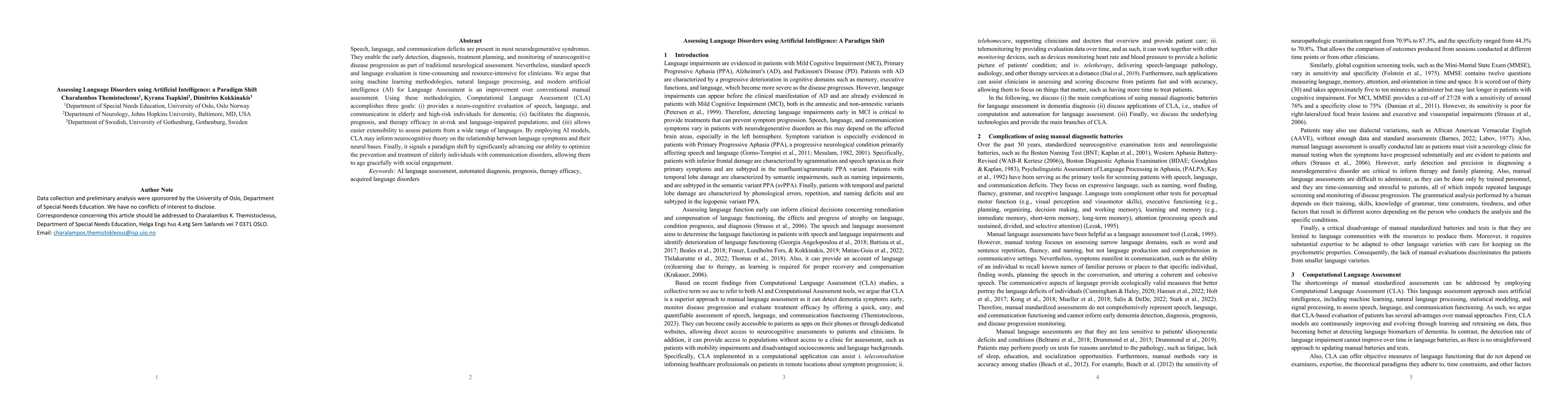 Thumbnail for Assessing Language Disorders using Artificial Intelligence: a Paradigm
  Shift
