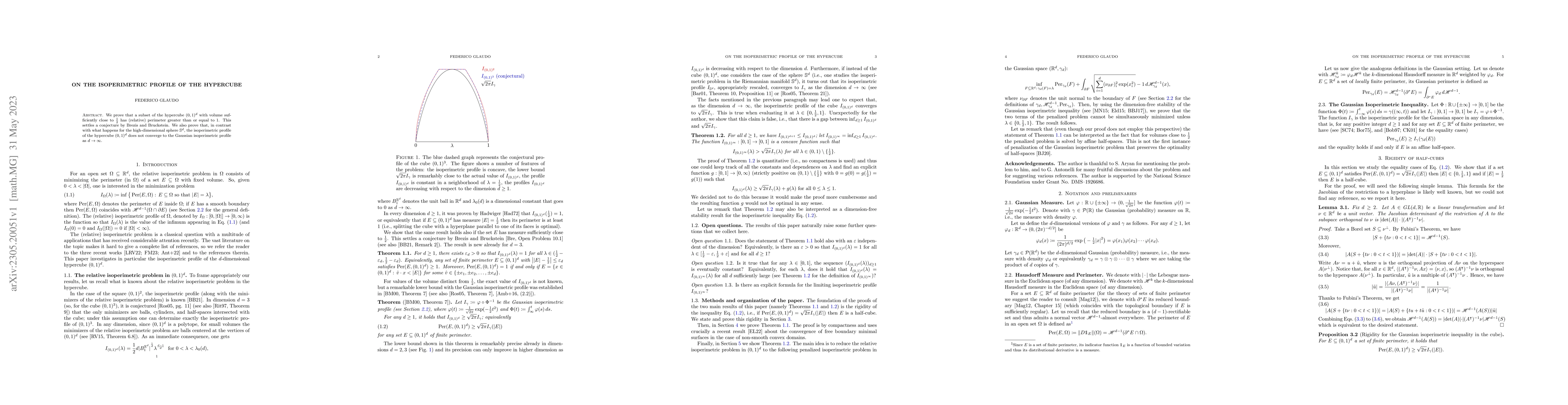 Thumbnail for On the Isoperimetric Profile of the Hypercube