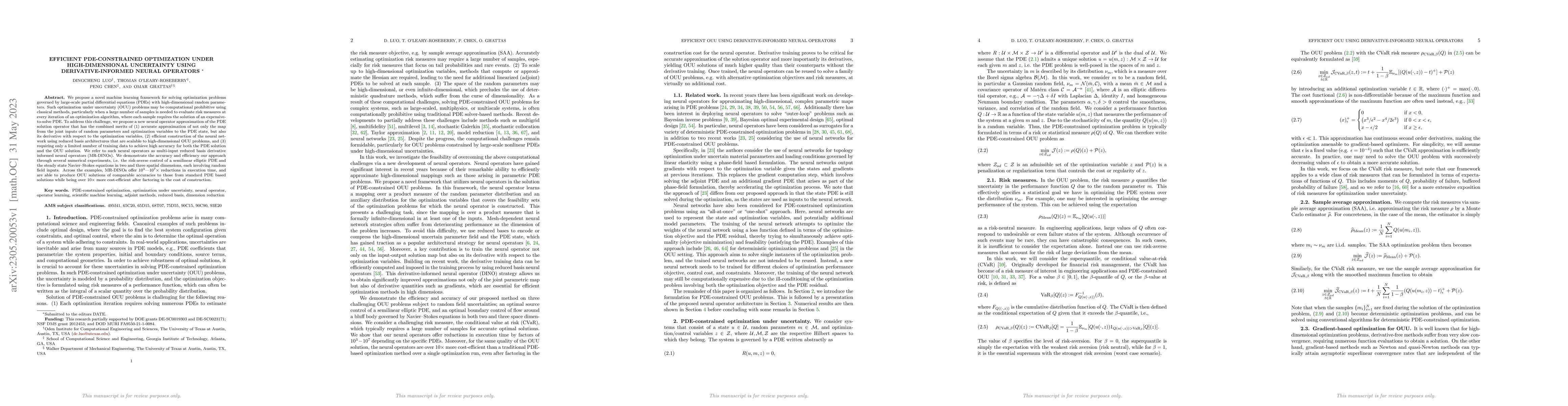 Thumbnail for Efficient PDE-Constrained optimization under high-dimensional
  uncertainty using derivative-informed neural operators