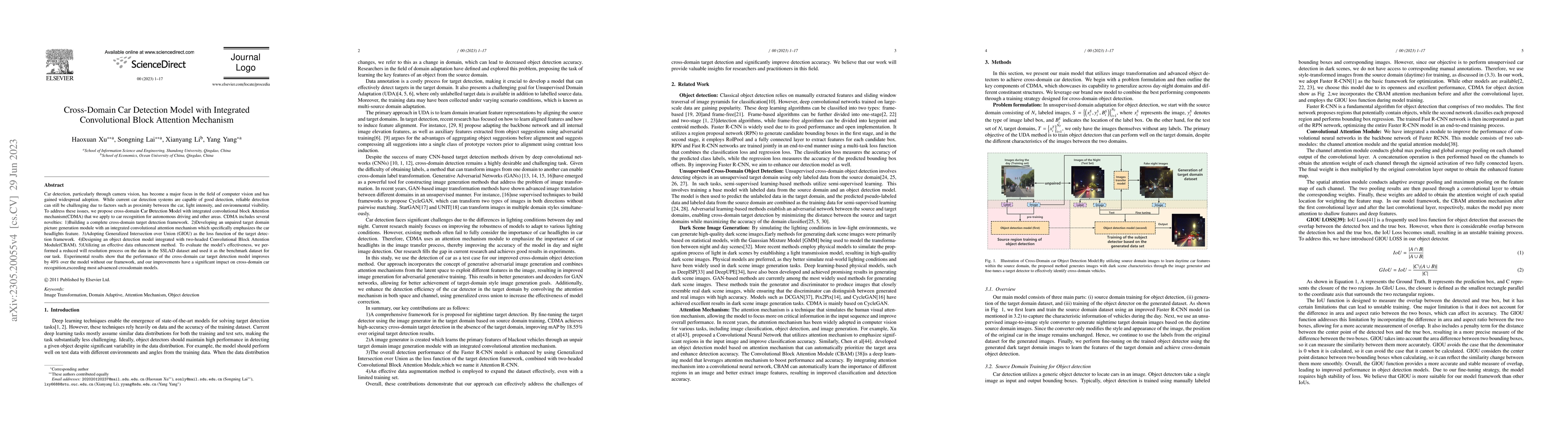 Thumbnail for Cross-Domain Car Detection Model with Integrated Convolutional Block
  Attention Mechanism