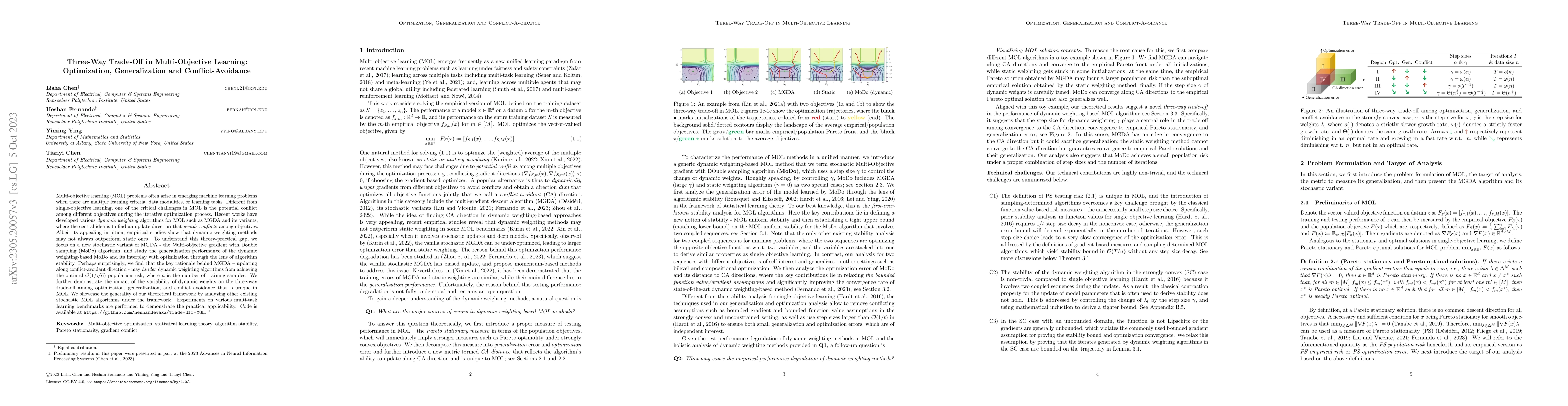 Thumbnail for Three-Way Trade-Off in Multi-Objective Learning: Optimization,
  Generalization and Conflict-Avoidance