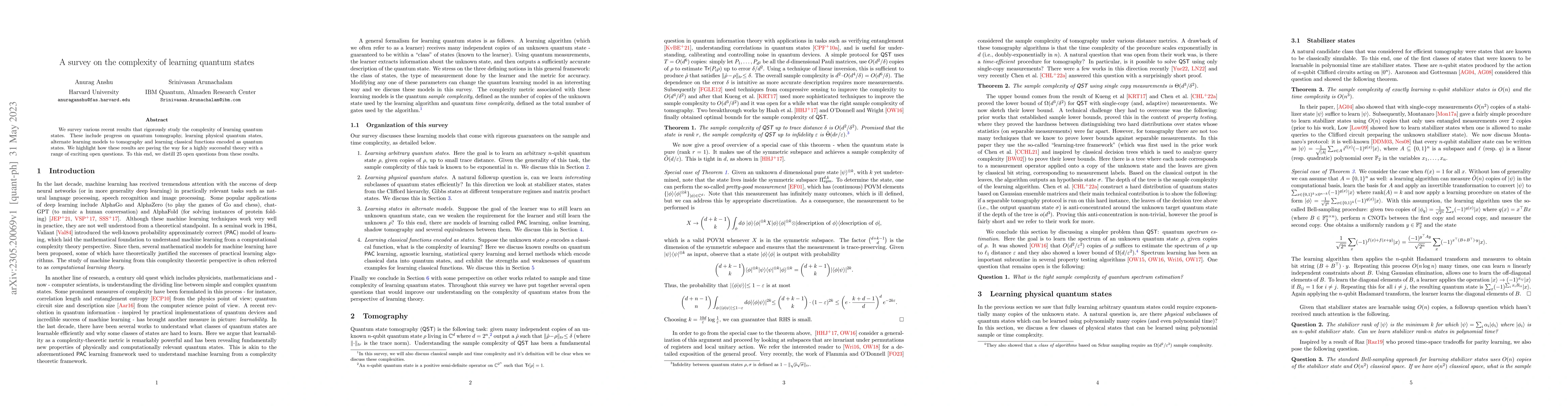 Thumbnail for A survey on the complexity of learning quantum states