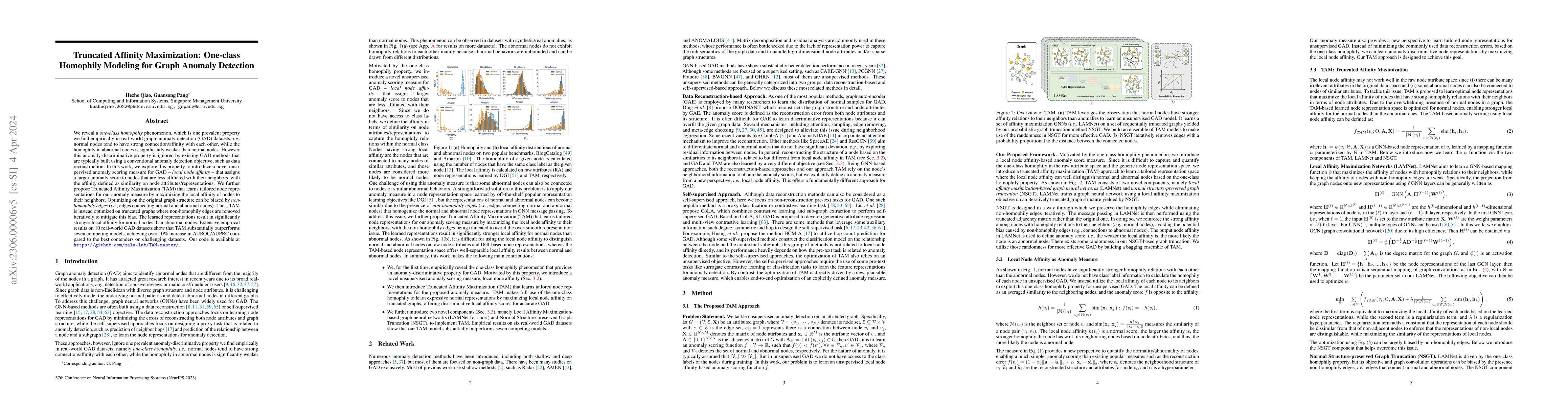 Thumbnail for Truncated Affinity Maximization: One-class Homophily Modeling for Graph
  Anomaly Detection