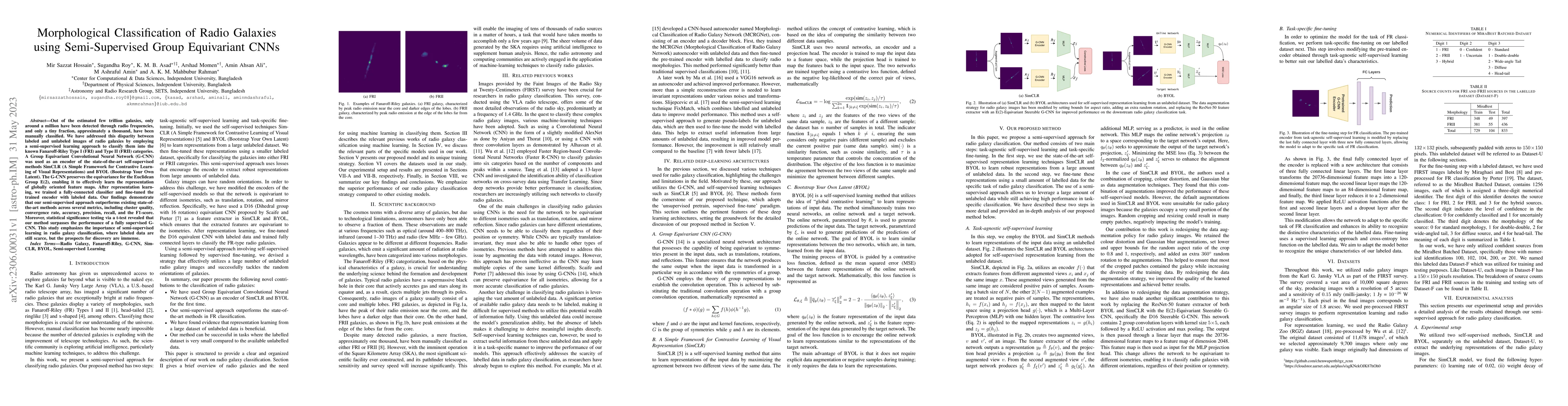 Thumbnail for Morphological Classification of Radio Galaxies using Semi-Supervised
  Group Equivariant CNNs