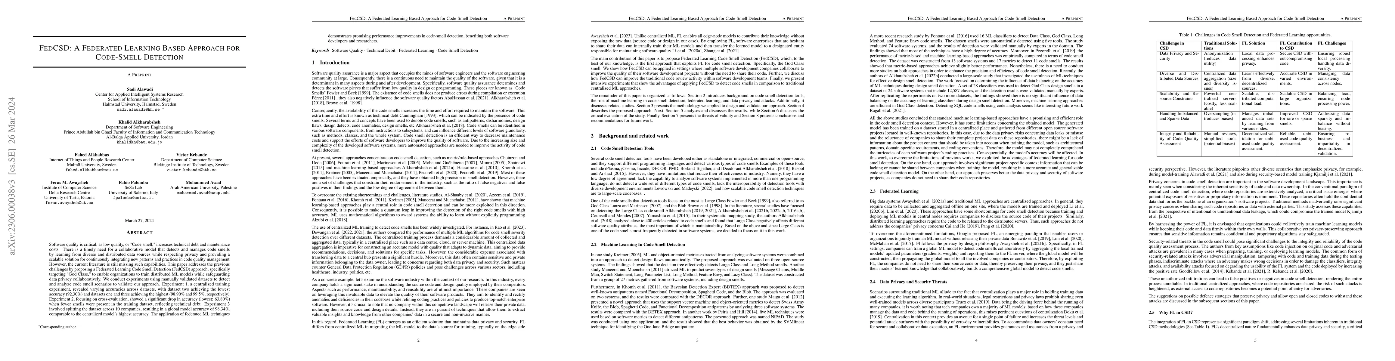 Thumbnail for FedCSD: A Federated Learning Based Approach for Code-Smell Detection