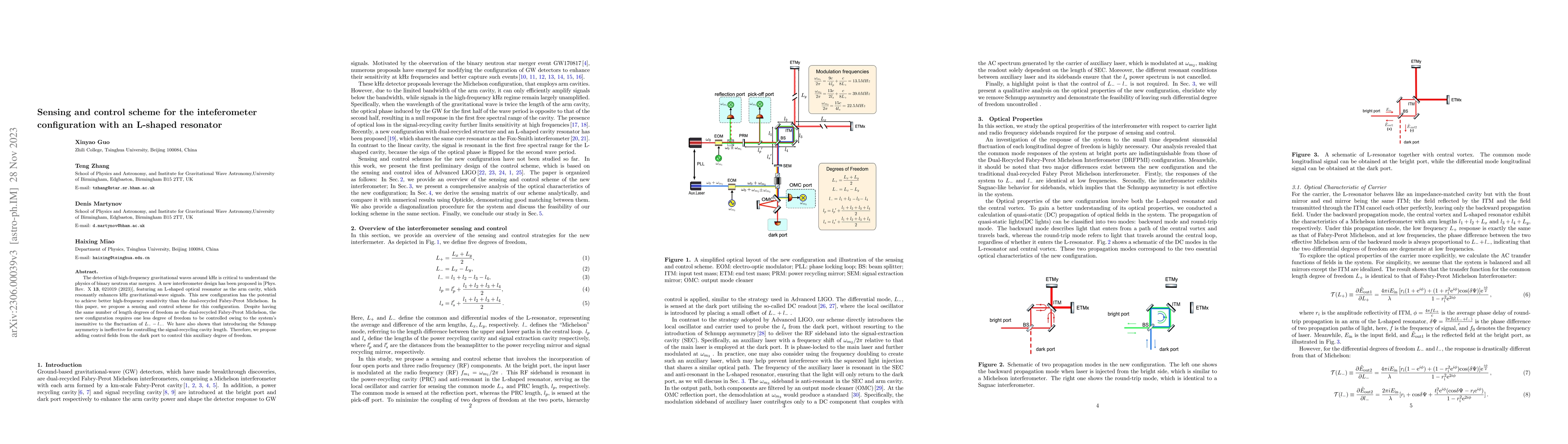 Thumbnail for Sensing and control scheme for the inteferometer configuration with an
  L-shaped resonator