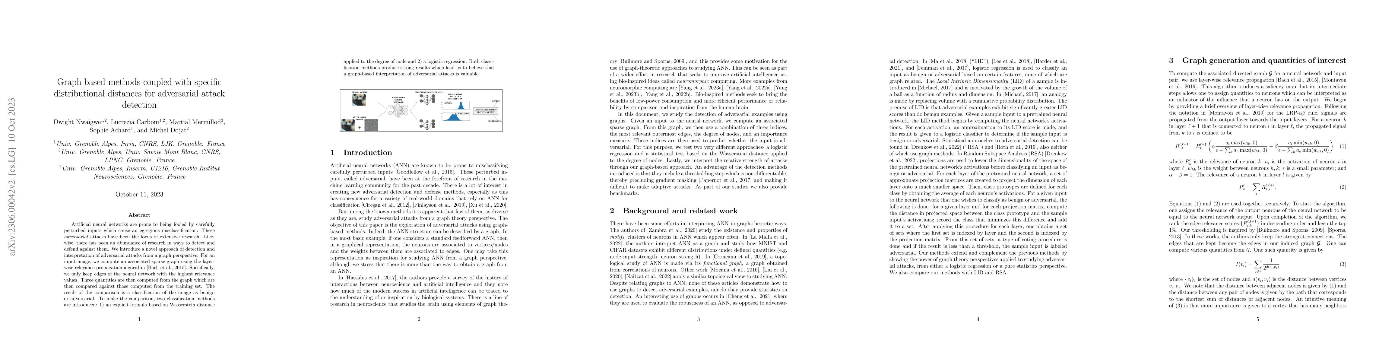 Thumbnail for Graph-based methods coupled with specific distributional distances for
  adversarial attack detection