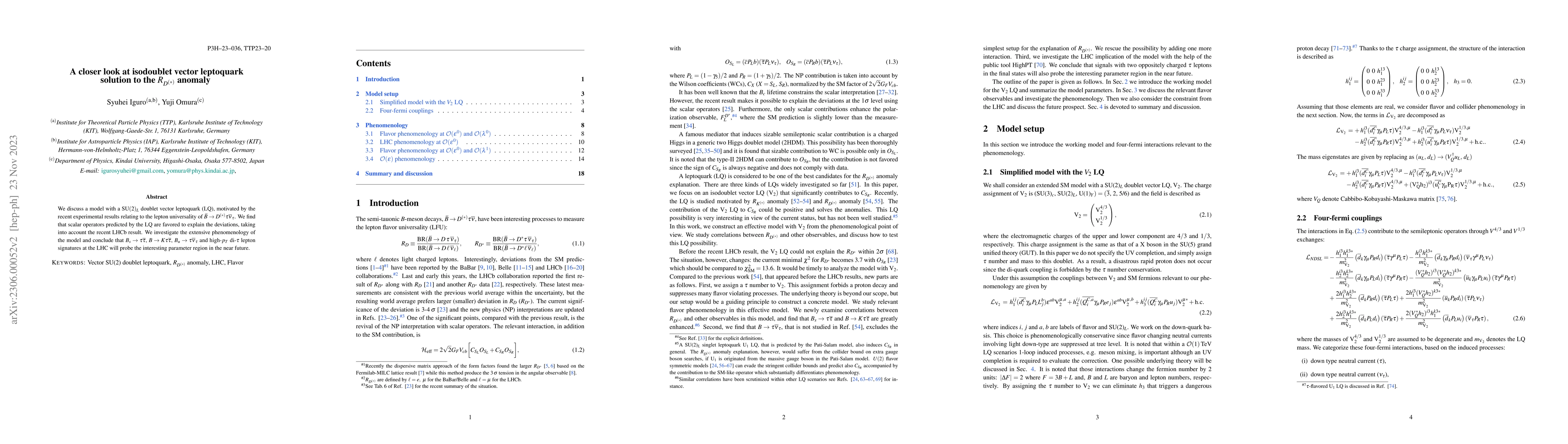 Thumbnail for A closer look at isodoublet vector leptoquark solution to $R_{D^{(*)}}$
  anomaly