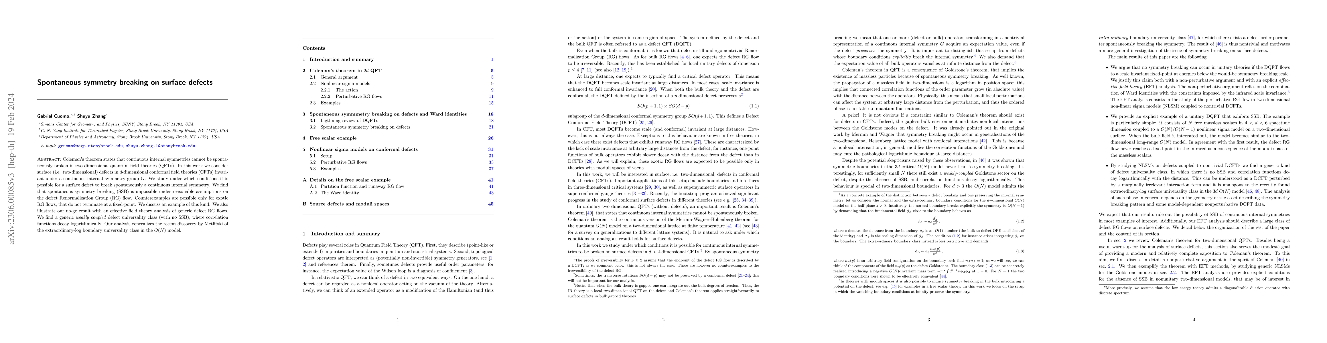Thumbnail for Spontaneous symmetry breaking on surface defects