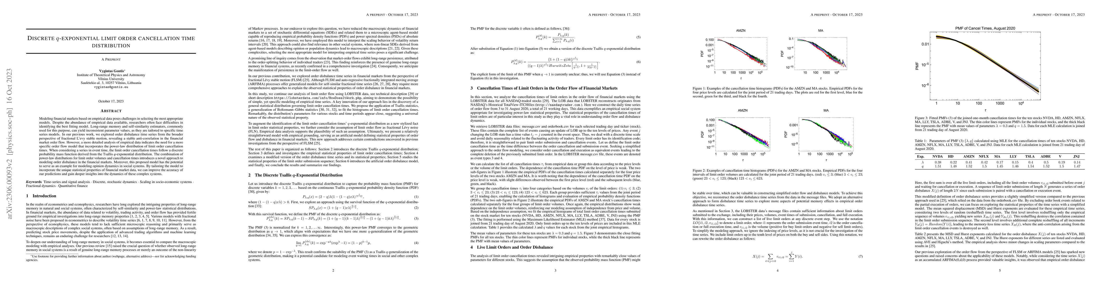 Thumbnail for Discrete $q$-exponential limit order cancellation time distribution
