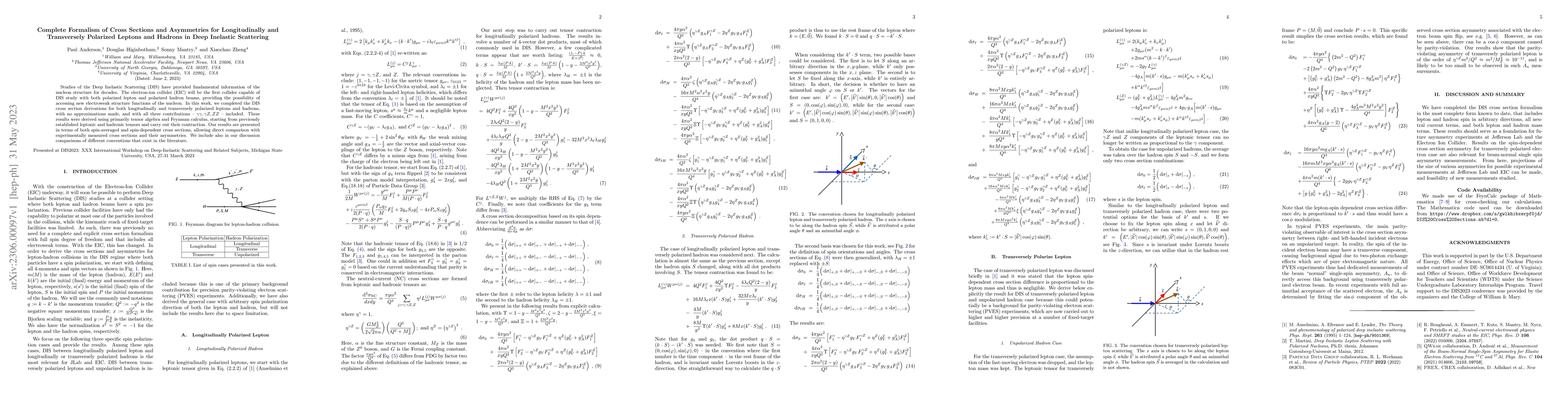 Thumbnail for Complete Formalism of Cross Sections and Asymmetries for Longitudinally
  and Transversely Polarized Leptons and Hadrons in Deep Inelastic Scattering