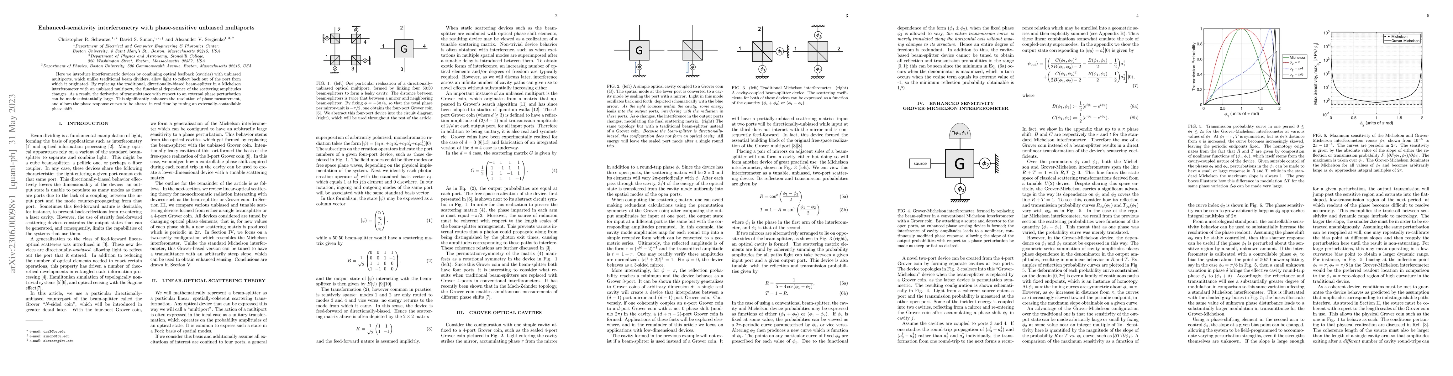 Thumbnail for Enhanced-sensitivity interferometry with phase-sensitive unbiased
  multiports