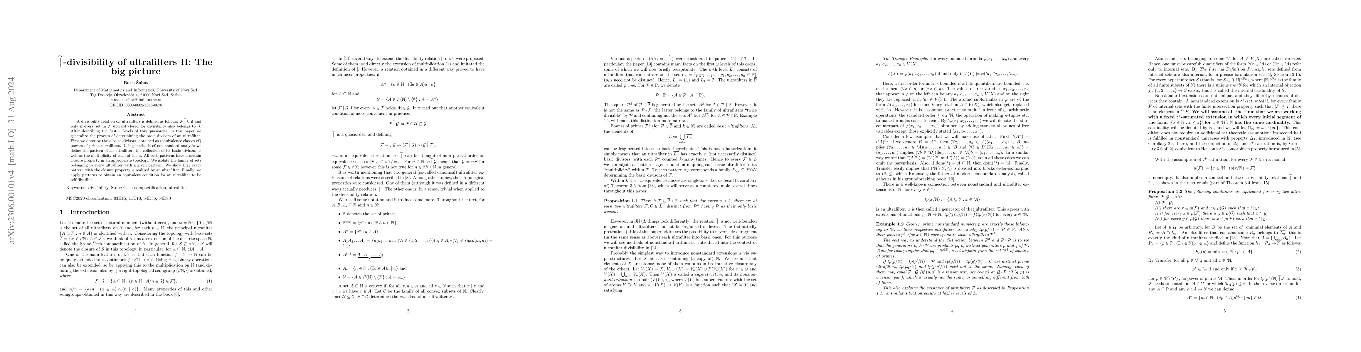 Thumbnail for $\widetilde{\mid}\hspace{1mm}$-divisibility of ultrafilters II: The big
  picture
