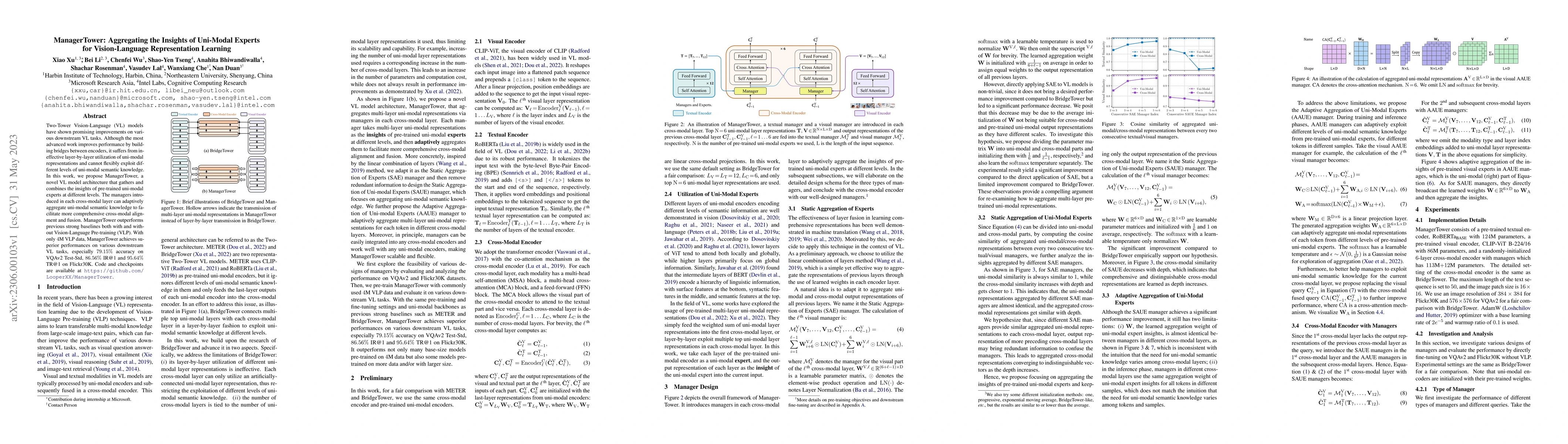 Thumbnail for ManagerTower: Aggregating the Insights of Uni-Modal Experts for
  Vision-Language Representation Learning
