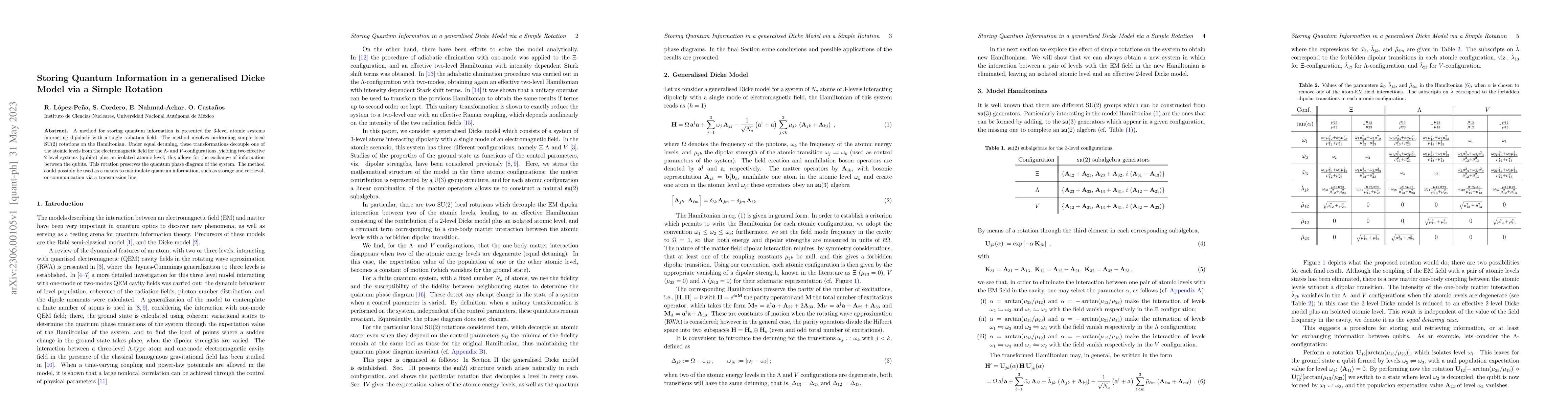 Thumbnail for Storing Quantum Information in a generalised Dicke Model via a Simple
  Rotation