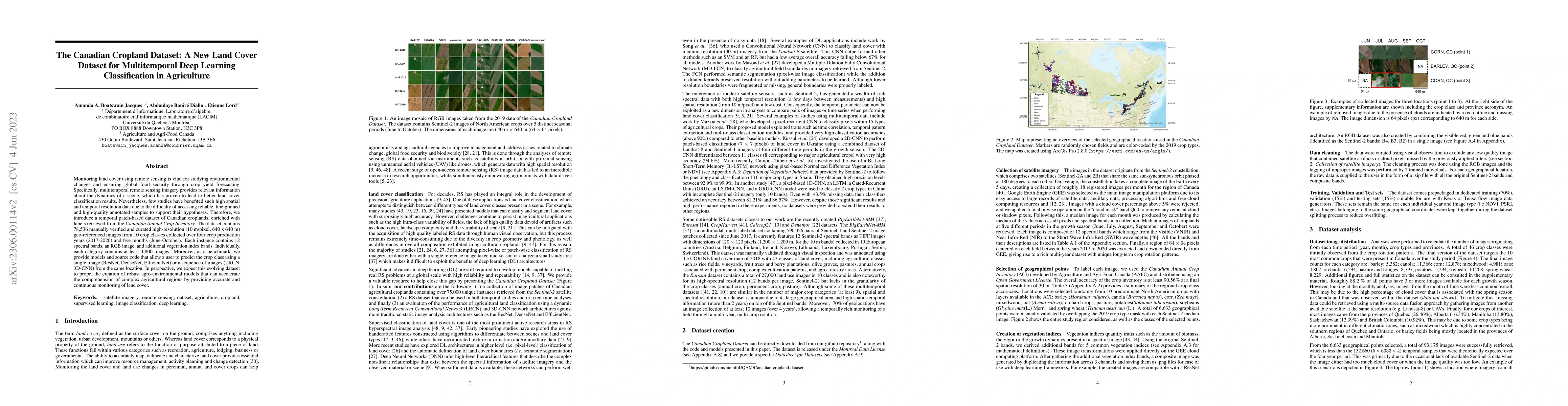 Thumbnail for The Canadian Cropland Dataset: A New Land Cover Dataset for
  Multitemporal Deep Learning Classification in Agriculture
