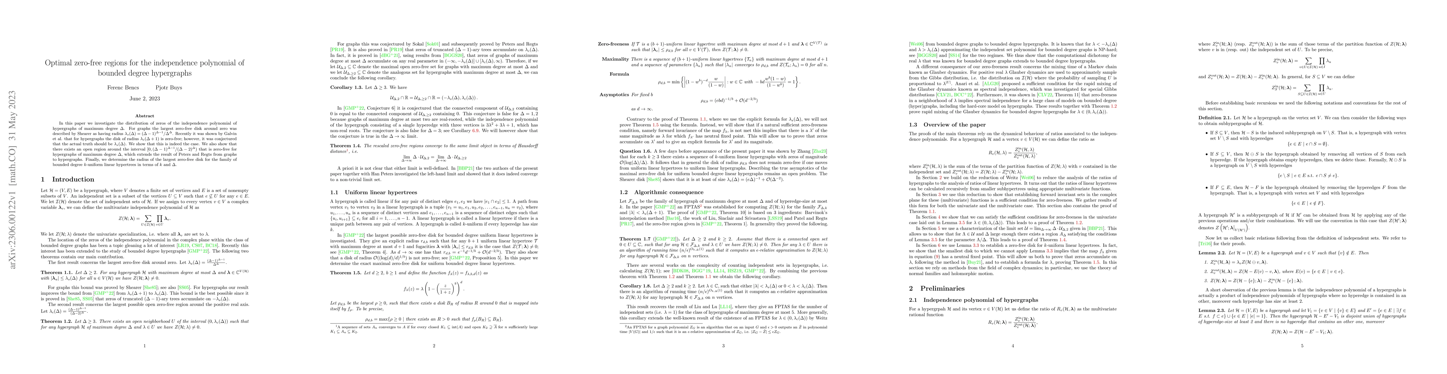 Thumbnail for Optimal zero-free regions for the independence polynomial of bounded
  degree hypergraphs