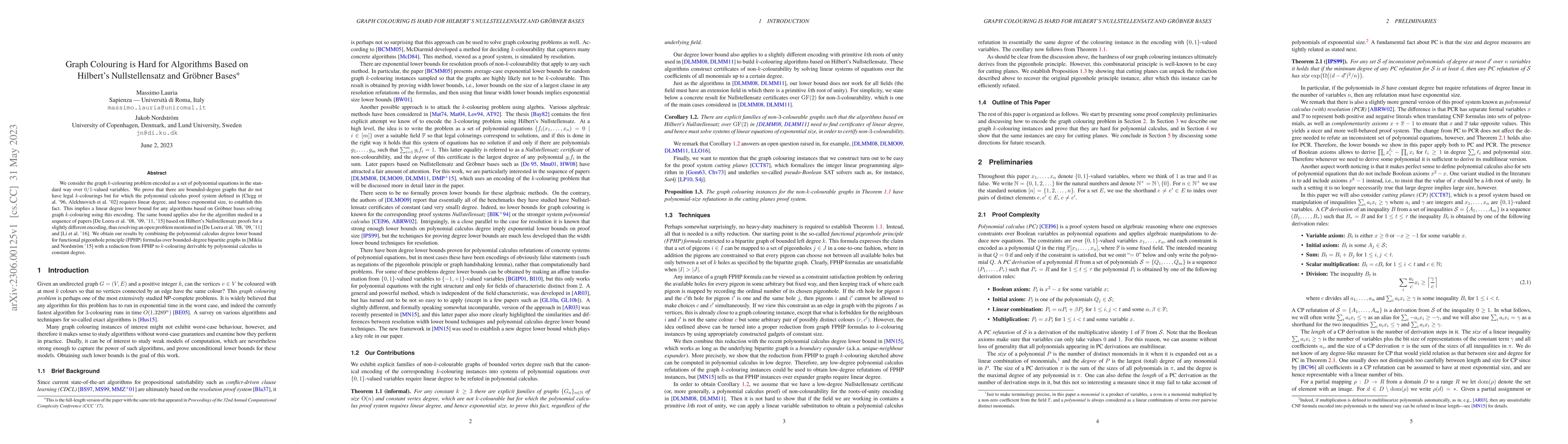 Thumbnail for Graph Colouring is Hard for Algorithms Based on Hilbert's
  Nullstellensatz and Gr\"{o}bner Bases