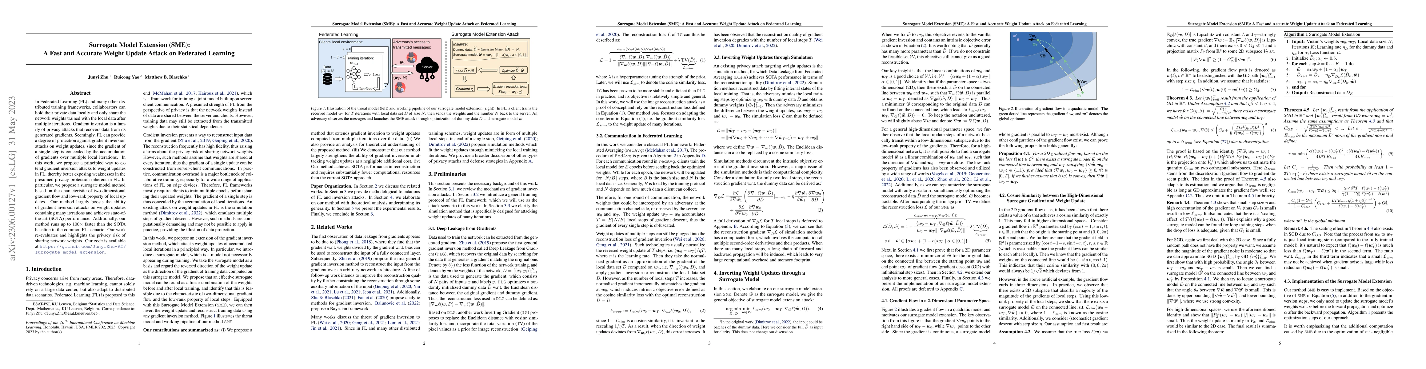 Thumbnail for Surrogate Model Extension (SME): A Fast and Accurate Weight Update
  Attack on Federated Learning