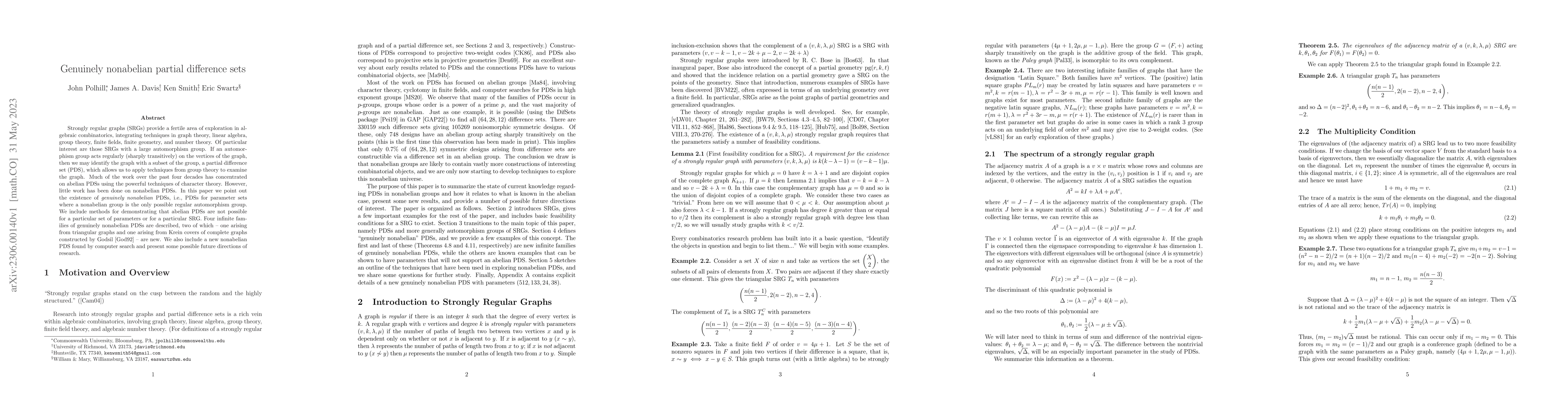 Thumbnail for Genuinely nonabelian partial difference sets