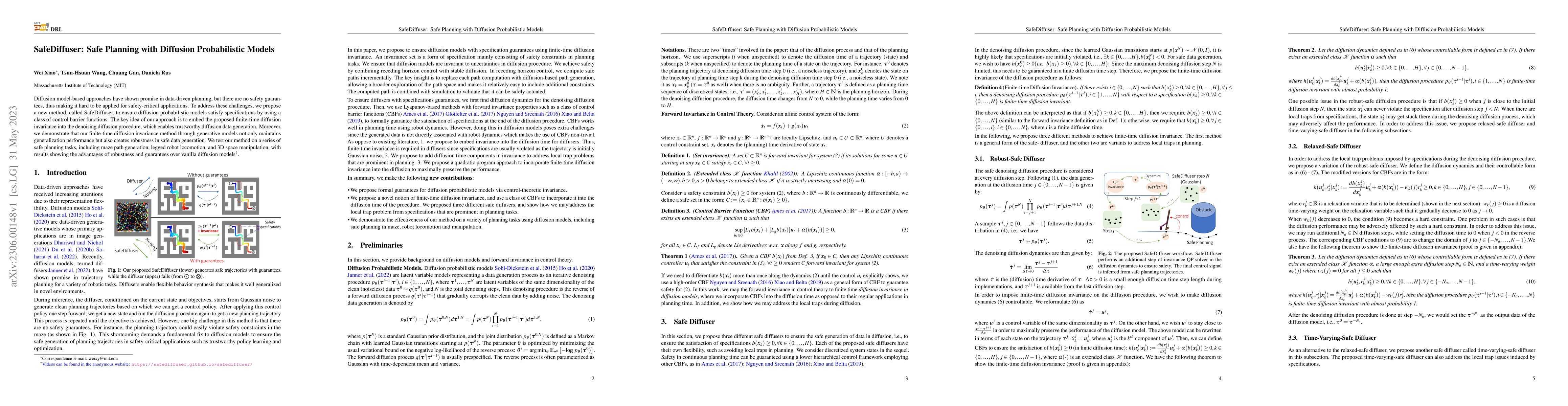Thumbnail for SafeDiffuser: Safe Planning with Diffusion Probabilistic Models