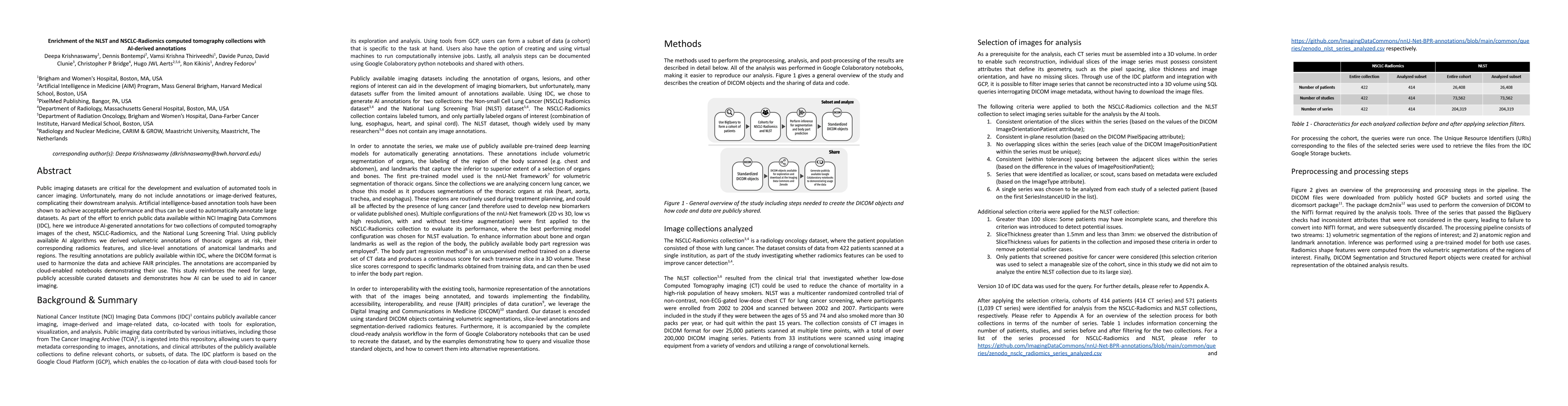 Thumbnail for Enrichment of the NLST and NSCLC-Radiomics computed tomography
  collections with AI-derived annotations
