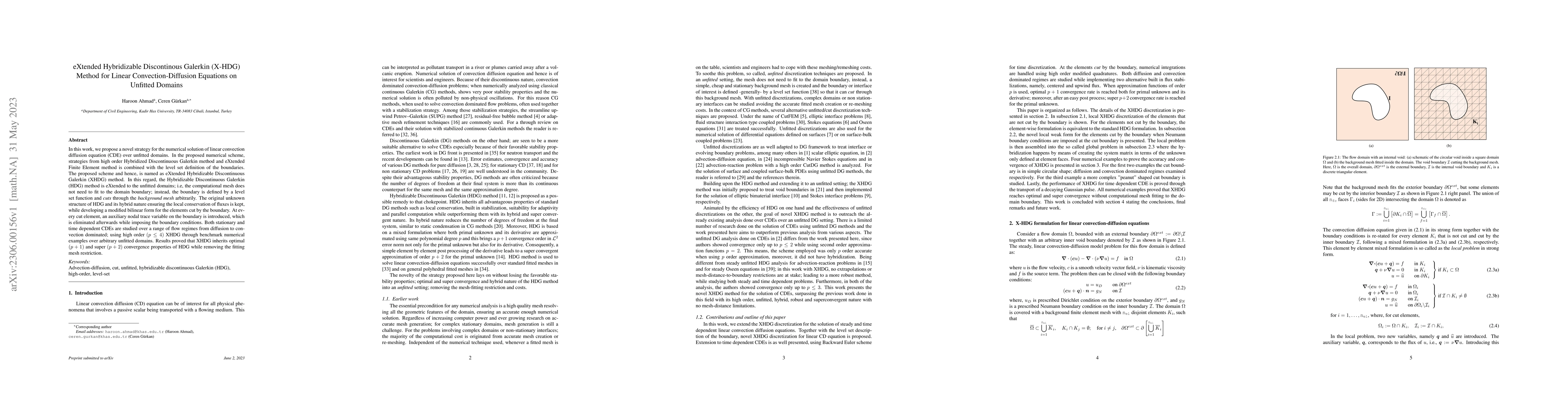 Thumbnail for eXtended Hybridizable Discontinous Galerkin (X-HDG) Method for Linear
  Convection-Diffusion Equations on Unfitted Domains