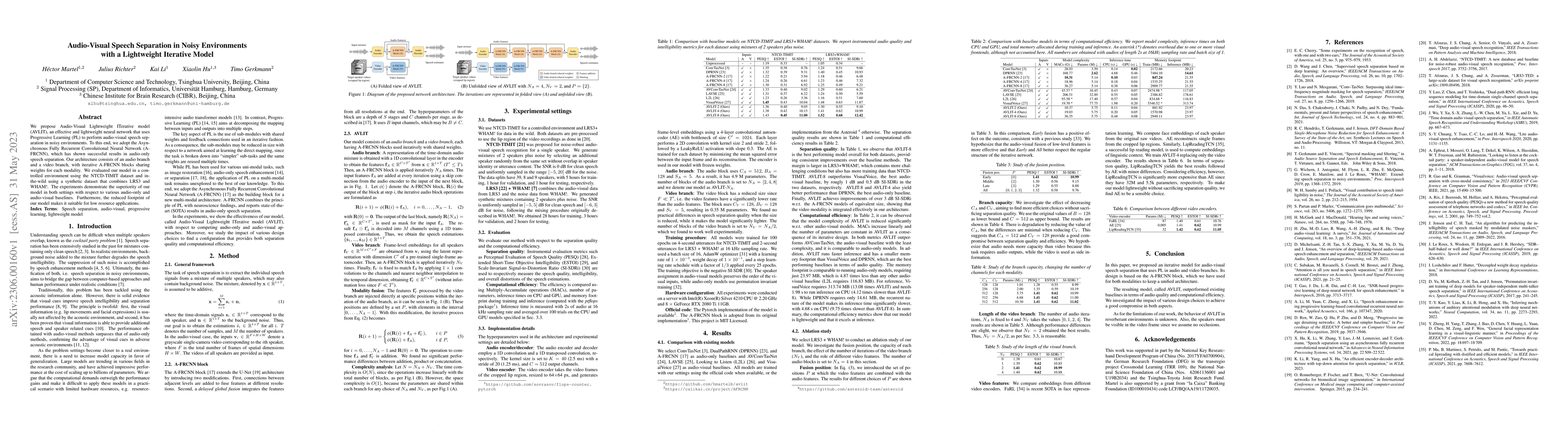 Thumbnail for Audio-Visual Speech Separation in Noisy Environments with a Lightweight
  Iterative Model