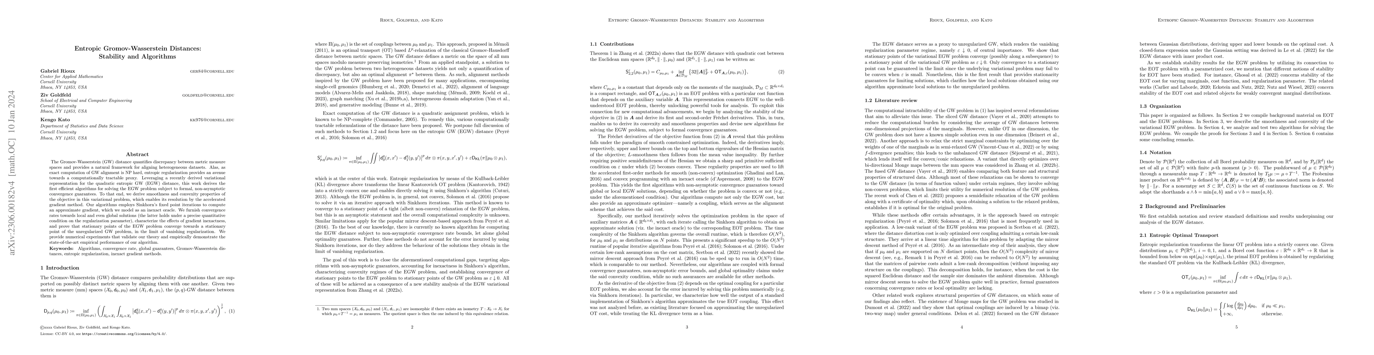 Thumbnail for Entropic Gromov-Wasserstein Distances: Stability and Algorithms
