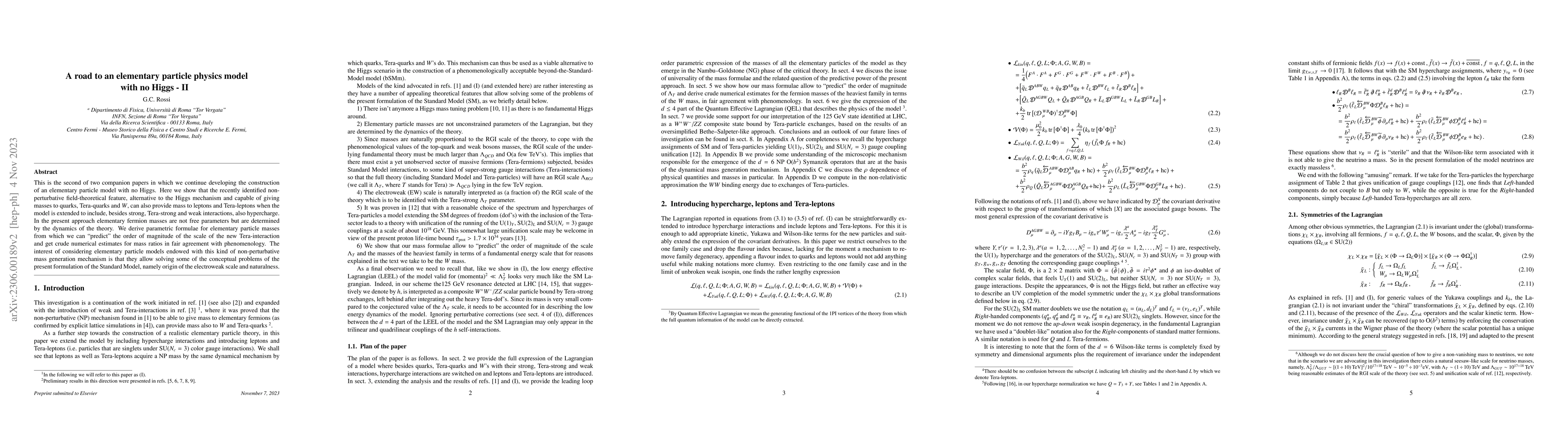 Thumbnail for A road to an elementary particle physics model with no Higgs -- II