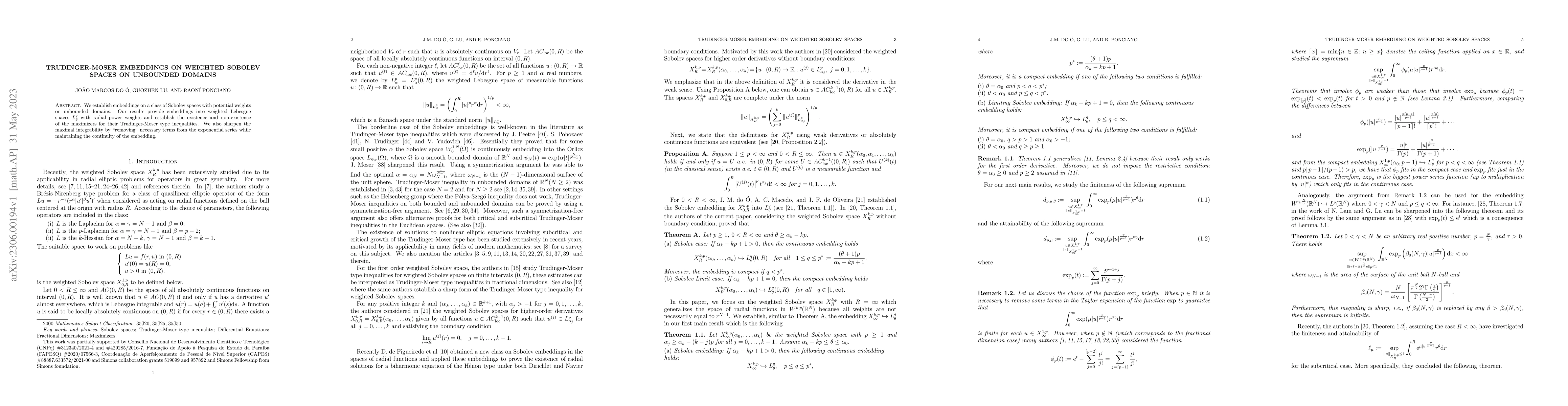 Thumbnail for Trudinger-Moser embeddings on weighted Sobolev spaces on unbounded
  domains