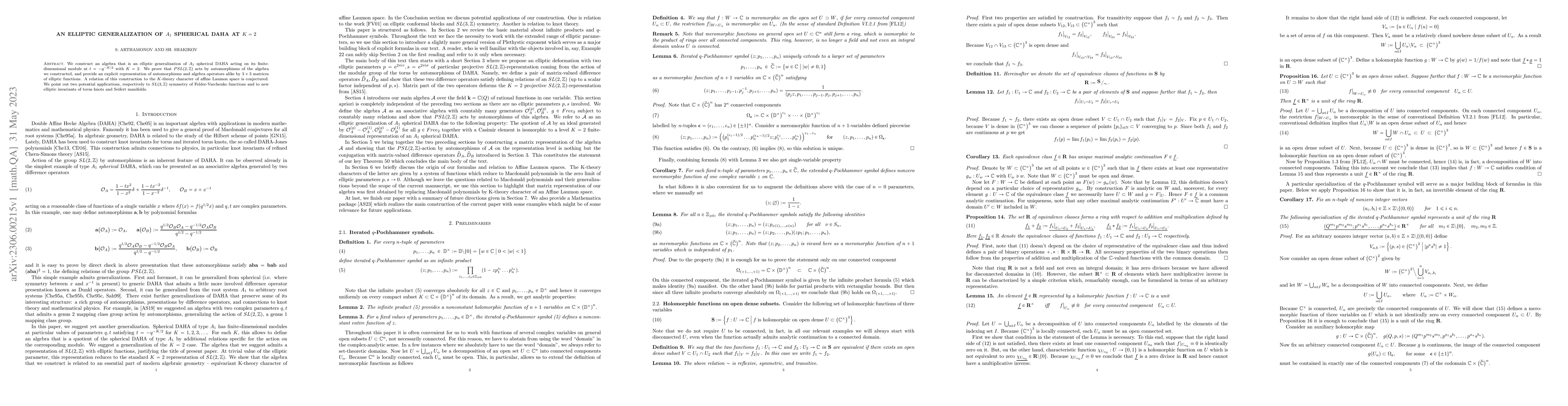 Thumbnail for An Elliptic Generalization of $A_1$ Spherical DAHA at $K=2$