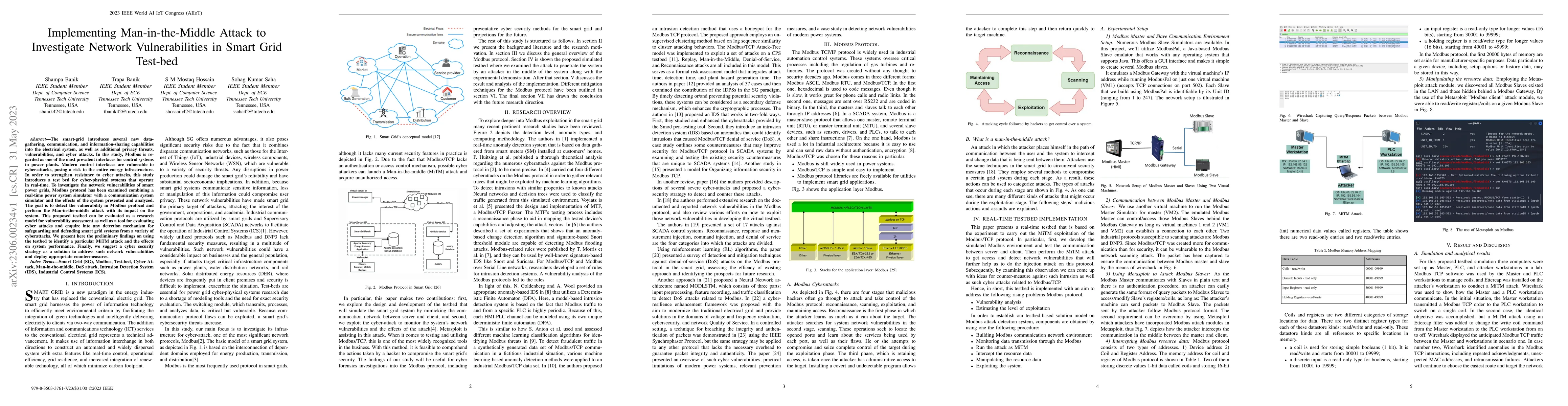 Thumbnail for Implementing Man-in-the-Middle Attack to Investigate Network
  Vulnerabilities in Smart Grid Test-bed